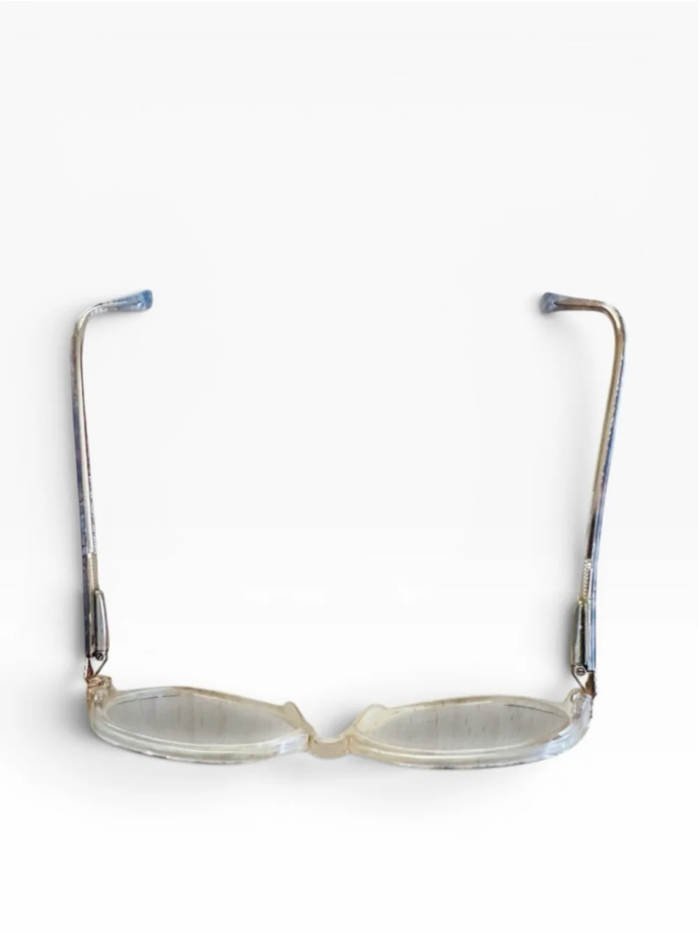 Vintage Sapphire Eyeglasses Frames Clear Lucite Blue Marbled 135mm Retro 70s 80s